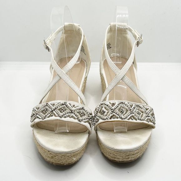 Next Cream Beaded Espadrille Wedge Strappy Sandals UK Size 4 - Picture 4 of 8